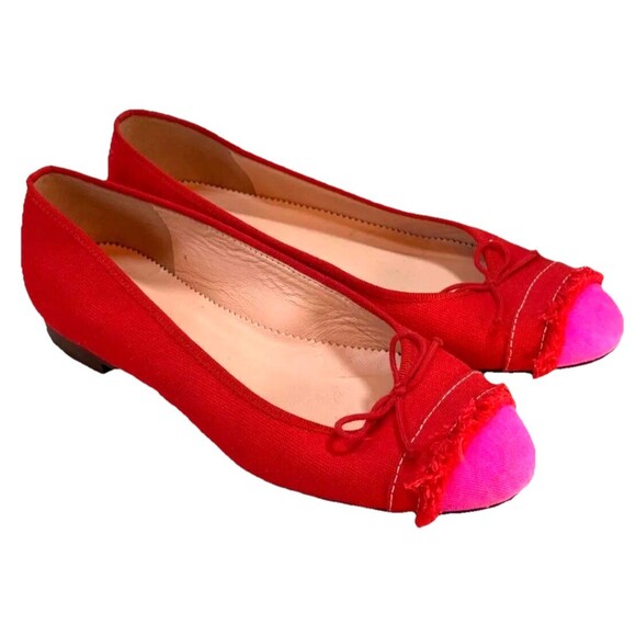 J. Crew Size 6 Kiki Ballet Flats Color Pop Canvas Red Pink Travel Resort Coastal - Picture 2 of 8